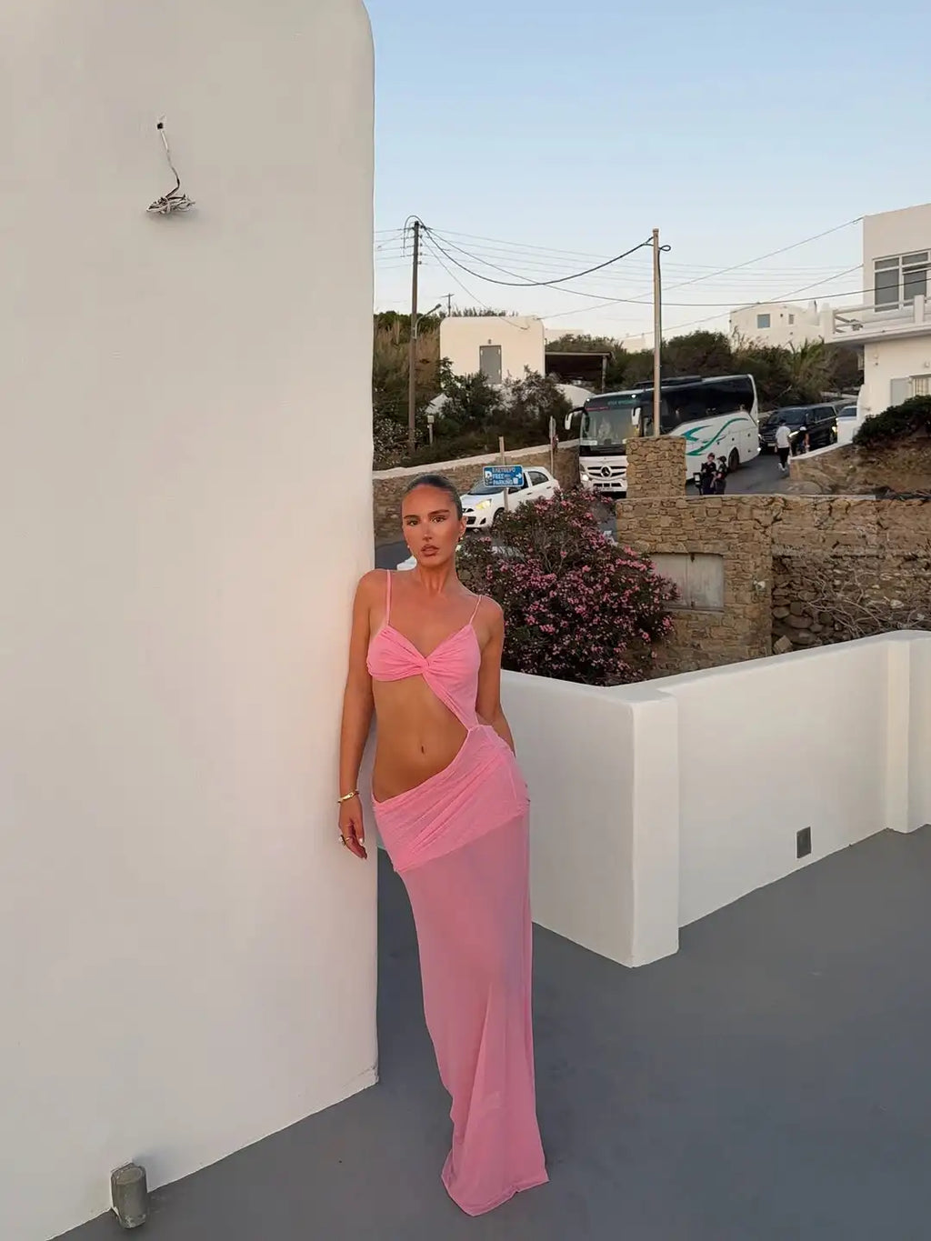 Solid Irregular Pleated Maxi Dress Women Sexy V-neck See Through Midriff-baring Slim Long Dresses 2025 Lady Evening Party Gowns