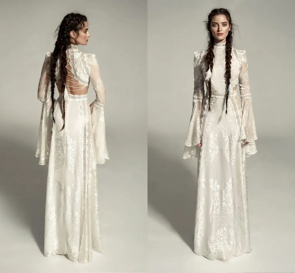 Bohemian Beach Wedding Dresses customsized Full Lace Applique Mermaid Long Sleeve Summer Holiday Country Birdal Gown