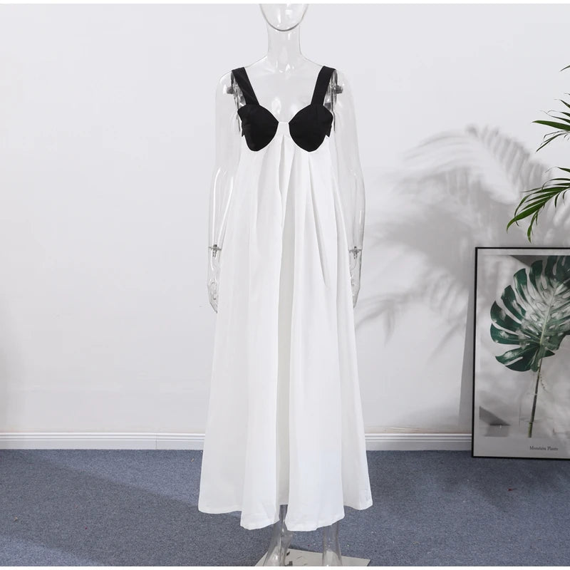 Elegant Bra-Splicing Slip Long Dress Women Sleeveless Backless Lace Up Party Dresses 2025 Summer Beach Patchwork Female Robes