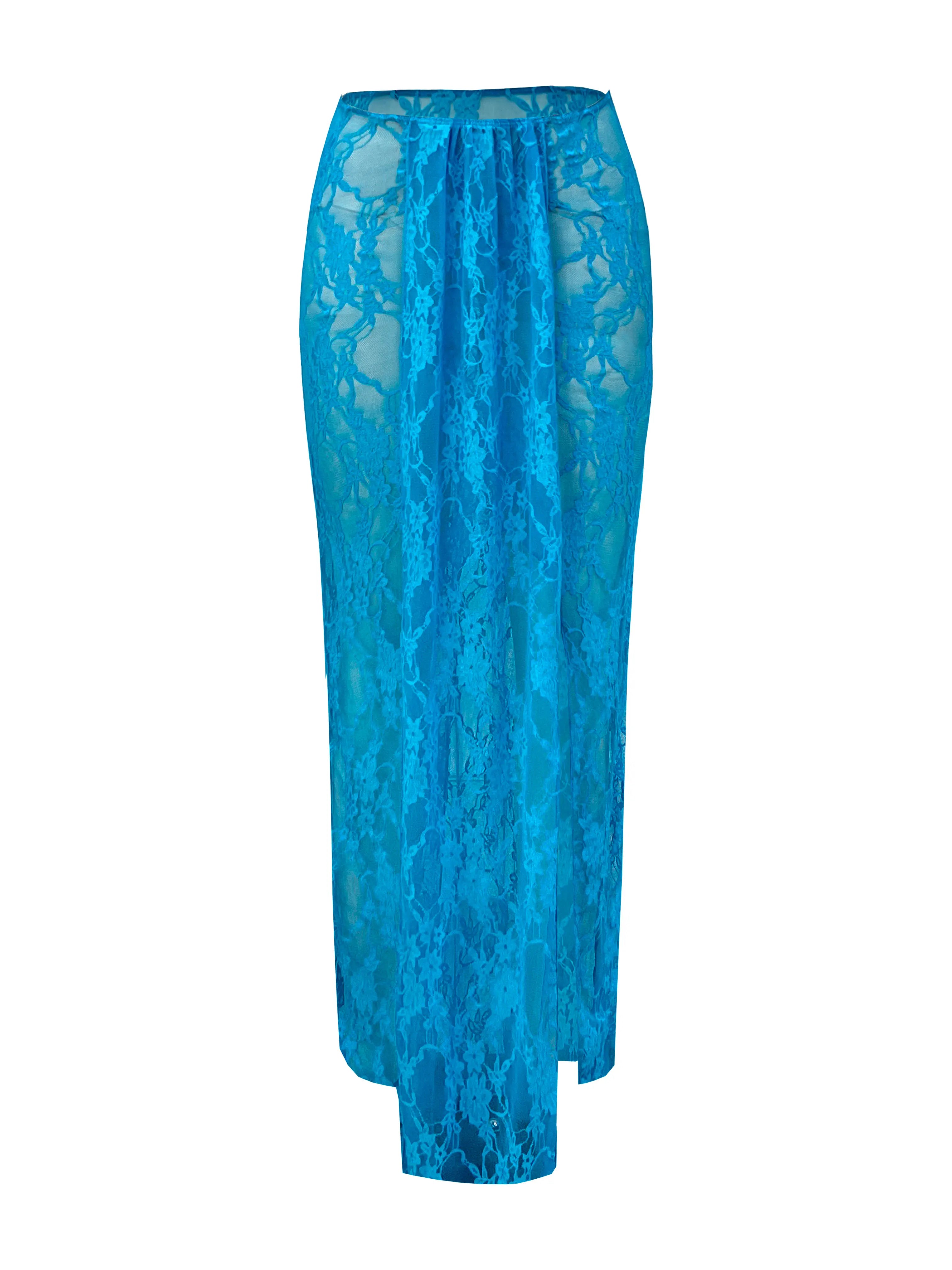 Fashion Lace Bikini And Long Skirt Women 3/4 Pc Set Swimsuit 2025 Sexy See Through Biquni Lady Beachwear Outfit Female Dress Set