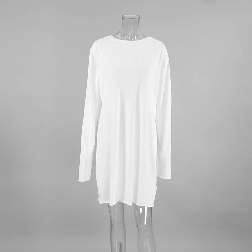 Hiloc 2025 Casual White Robe Female Spring Loose O Neck Night Dress Women Fashion Knitted Long Sleeve Sleepwear Woman Dresses