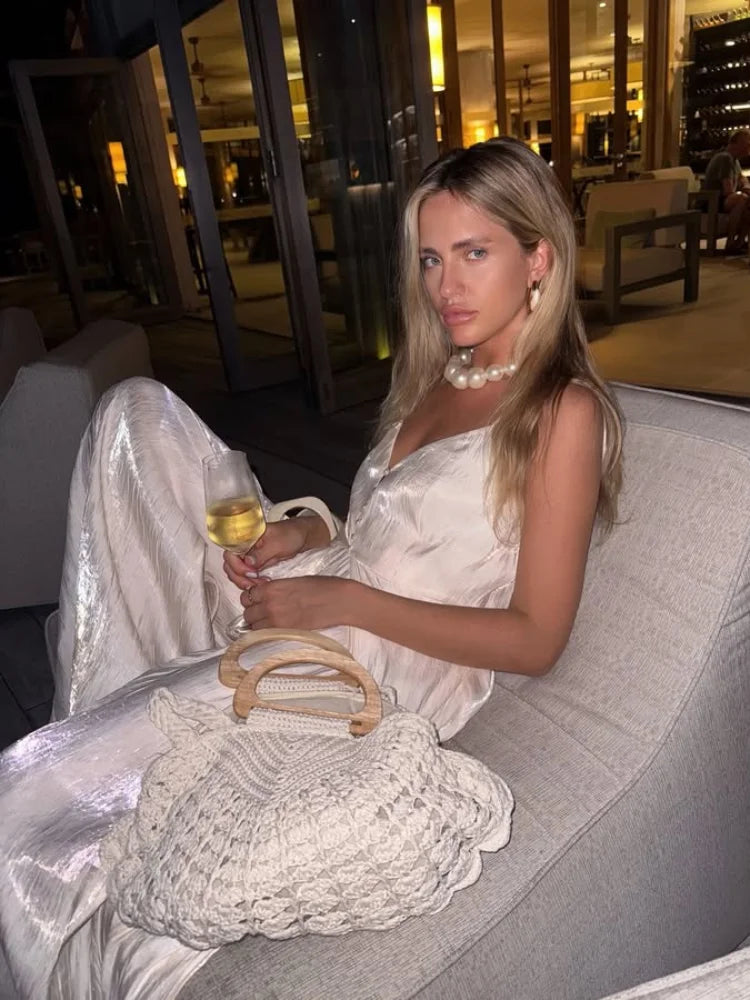 Spaghetti strap Long Top Pants Suits Women Sexy V-neck Sleeveless Backless Patchwork Tops Wide Leg Trousers Chic Ladies Outfits