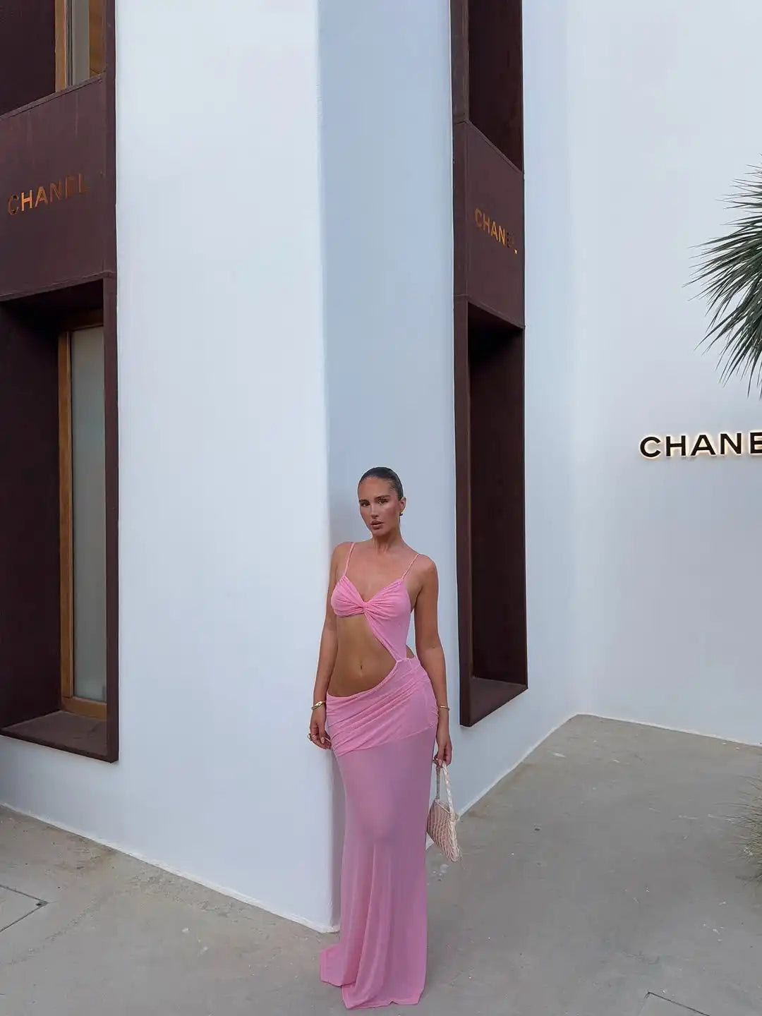 Solid Irregular Pleated Maxi Dress Women Sexy V-neck See Through Midriff-baring Slim Long Dresses 2025 Lady Evening Party Gowns