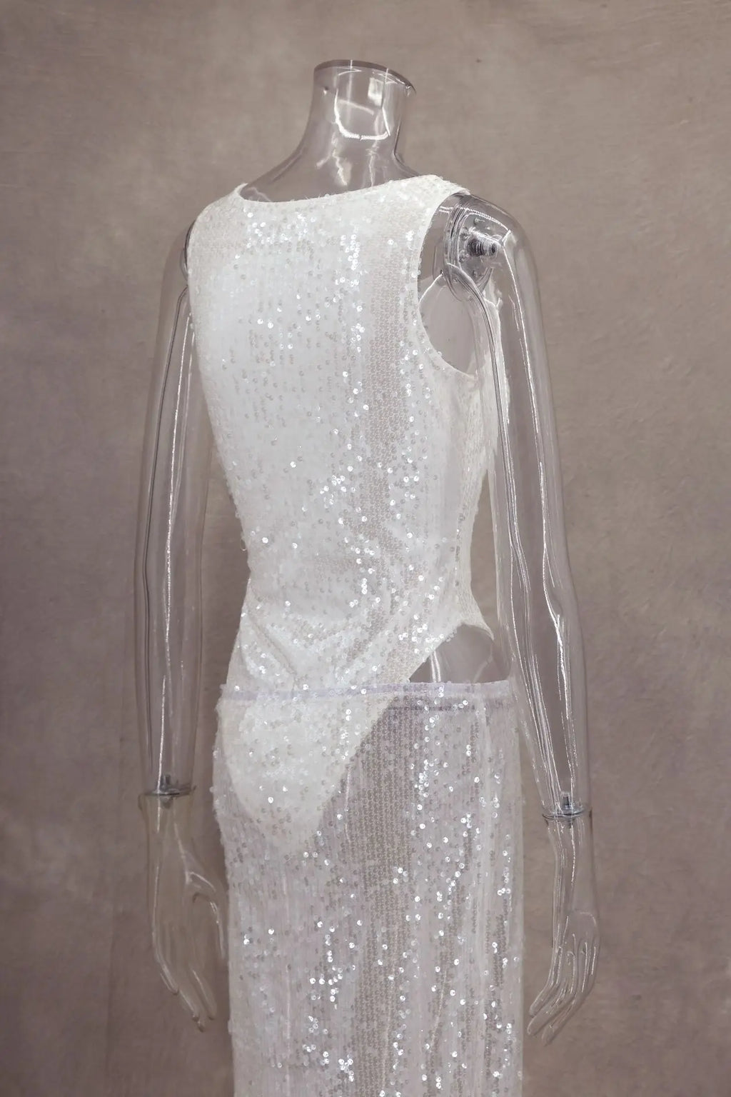 Women Sequined Jumpsuits Ruched Skirts Sets Sexy O-neck Sleeveless Bodysuit High Split Skirt 2 Piece Sets Holiday Beach Outfits