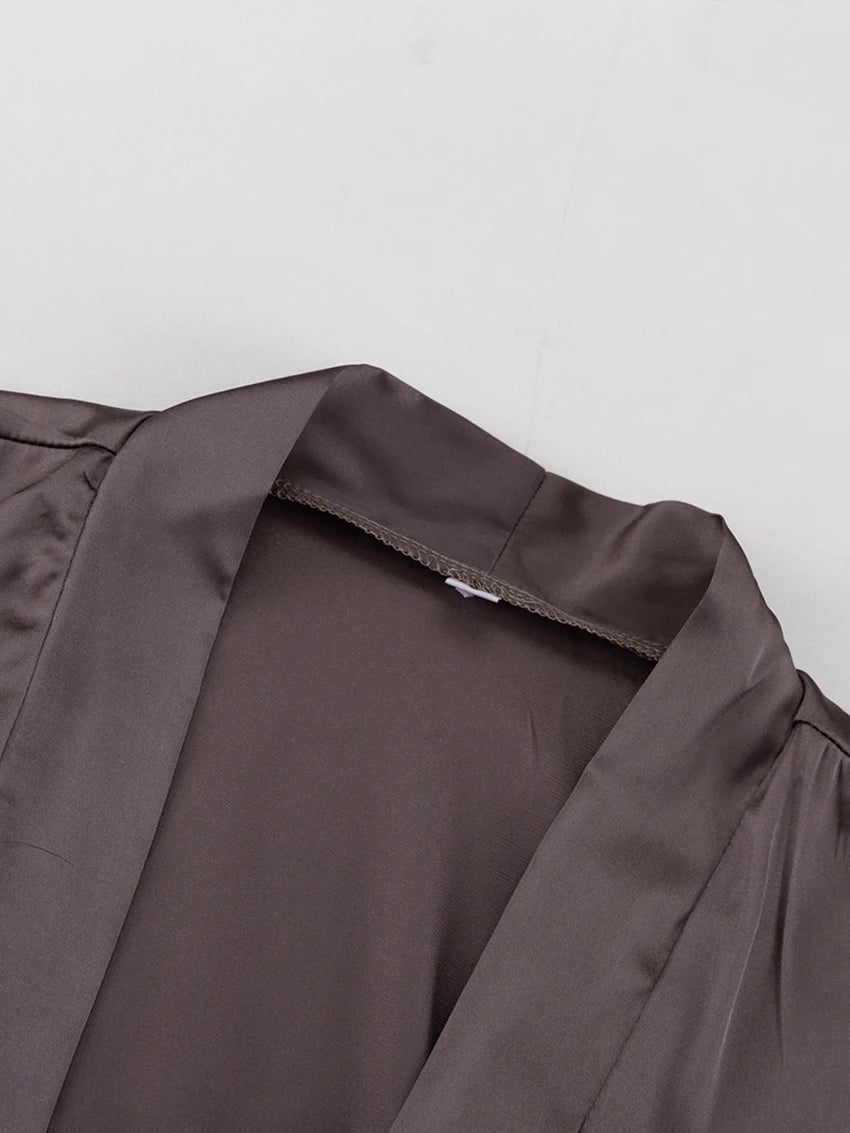 Marthaqiqi Casual Ladies Nightwear Suit Sexy V-Neck Robe Long Sleeve Nightgown Tank Top Sleepwear Pants Loose Pajama 3 Piece Set