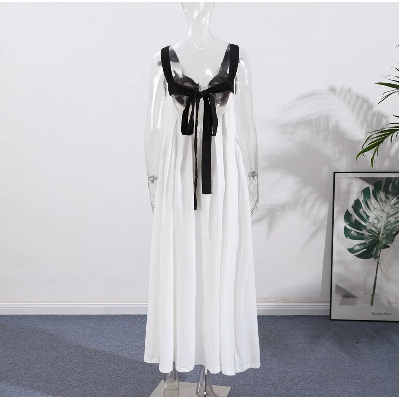 Elegant Bra-Splicing Slip Long Dress Women Sleeveless Backless Lace Up Party Dresses 2025 Summer Beach Patchwork Female Robes