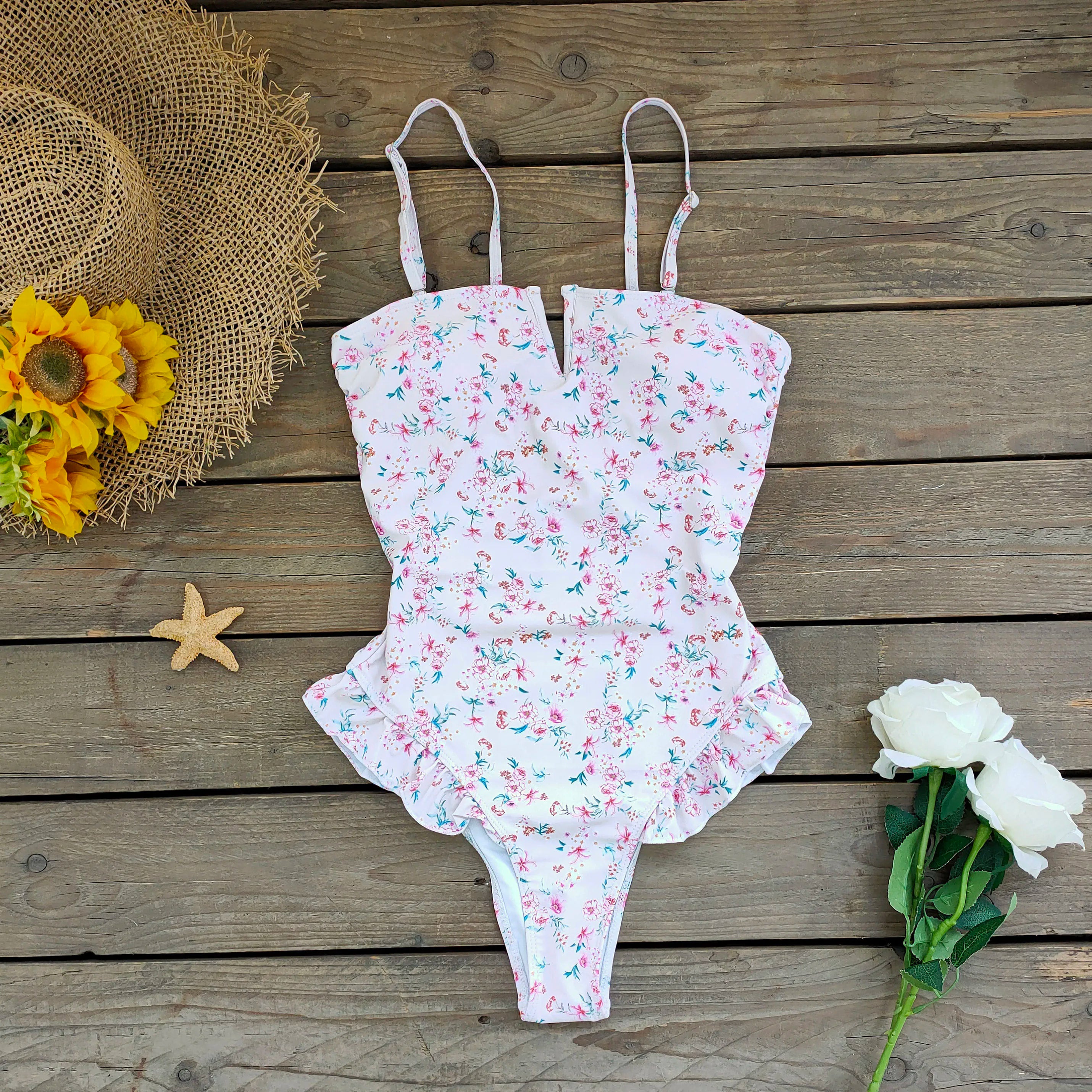 Bandage One Piece Swimsuit Women Swimwear Ruffle Bodysuit Monokini Print Swim Suit Bathing Suit Beachwear