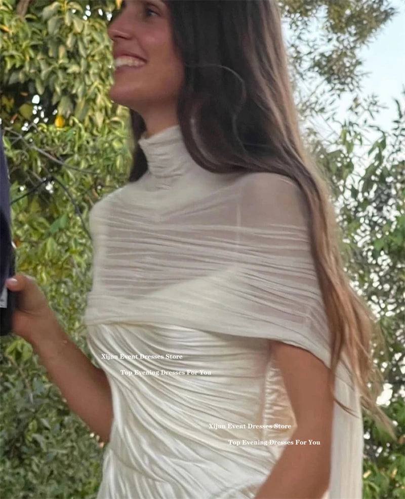 Xijun Luxury Silk Satin Mermaid Evening Dresses Mermaid High Collar Wedding Dresses Scarf Formal Occasion Prom Gowns Customized