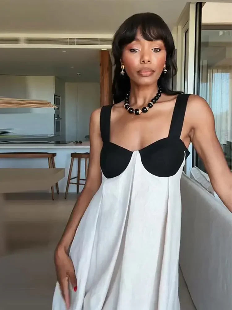 Elegant Bra-Splicing Slip Long Dress Women Sleeveless Backless Lace Up Party Dresses 2025 Summer Beach Patchwork Female Robes