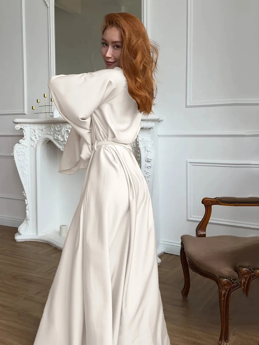 Marthaqiqi Casual Women Sleepwear 3 Piece Suit V-Beck Robe Long Sleeve Bathrobe Pajamas Drawstring Tank Tops Shorts Home Clothes