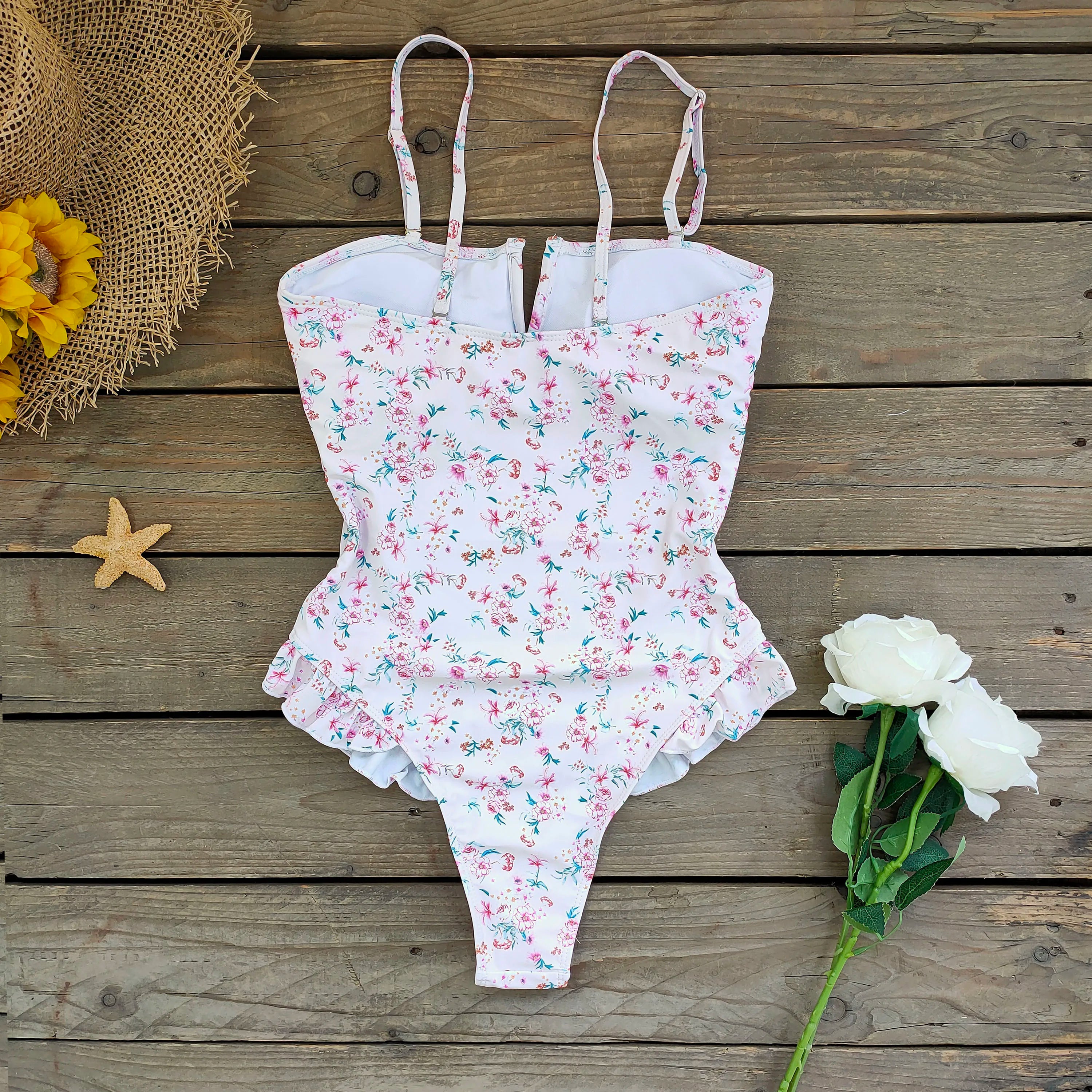 Bandage One Piece Swimsuit Women Swimwear Ruffle Bodysuit Monokini Print Swim Suit Bathing Suit Beachwear