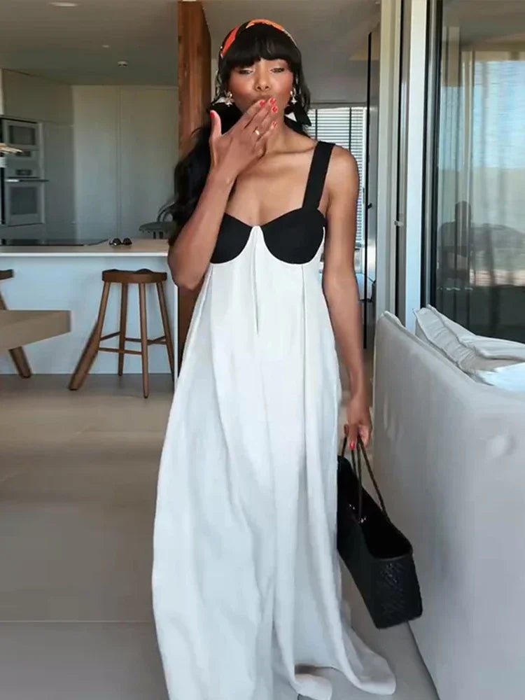 Elegant Bra-Splicing Slip Long Dress Women Sleeveless Backless Lace Up Party Dresses 2025 Summer Beach Patchwork Female Robes