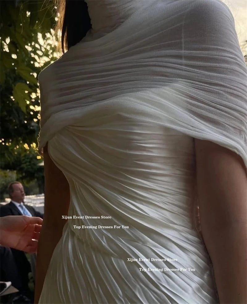 Xijun Luxury Silk Satin Mermaid Evening Dresses Mermaid High Collar Wedding Dresses Scarf Formal Occasion Prom Gowns Customized