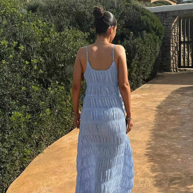 2025 Summer Sexy V Neck Suspender Sleeveless Long Dress Women Holiday Beach Party Elegant Maxi Dresses Chic High Waist Robes