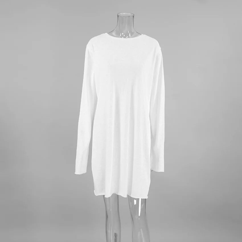 Hiloc 2025 Casual White Robe Female Spring Loose O Neck Night Dress Women Fashion Knitted Long Sleeve Sleepwear Woman Dresses