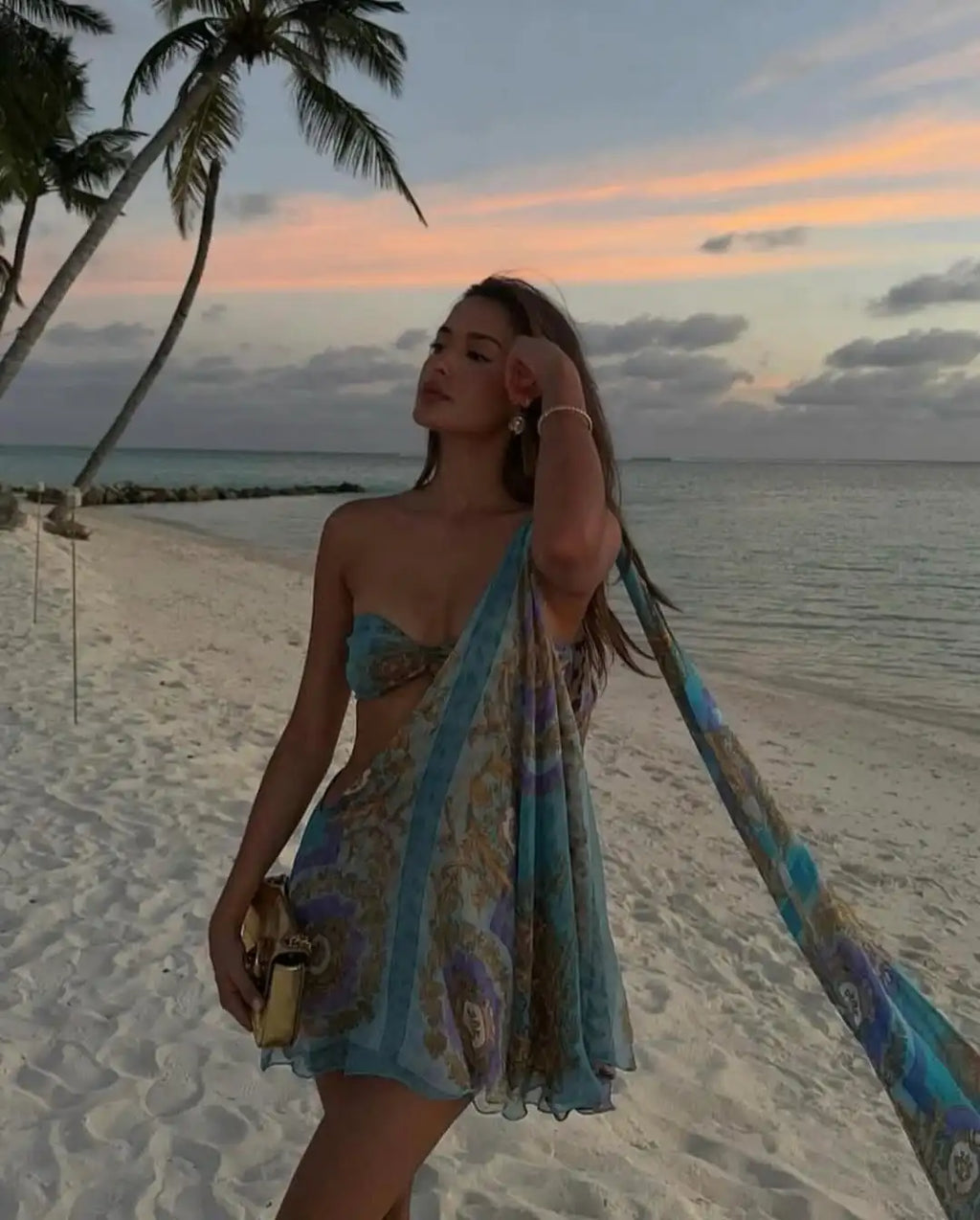 3 Pieces Retro Print Bikini 2025 Sexy Women Swimsuits Female Swimwear One Shoulder Cover-up Swimming Suit Bathing Suit Beachwear