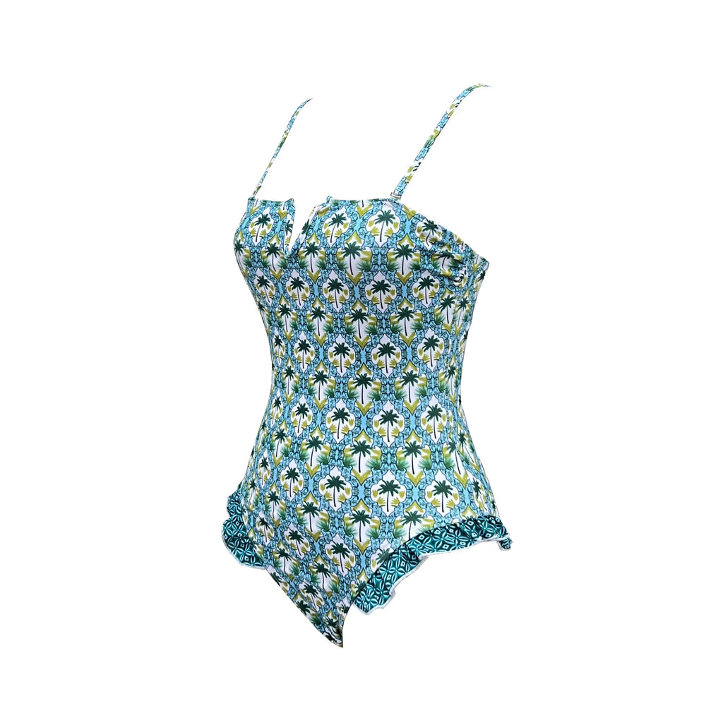 Bandage One Piece Swimsuit Women Swimwear Ruffle Bodysuit Monokini Print Swim Suit Bathing Suit Beachwear