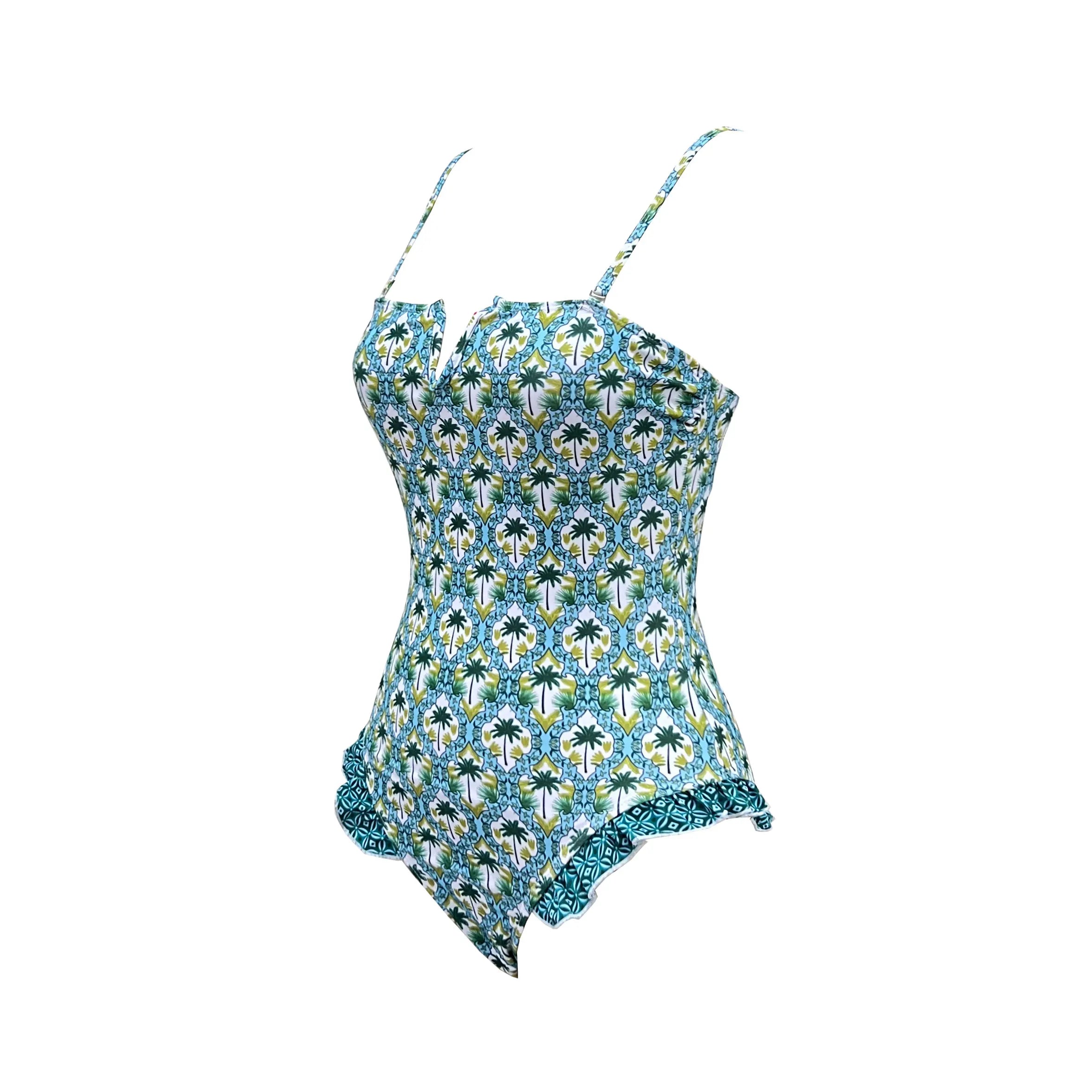 Bandage One Piece Swimsuit Women Swimwear Ruffle Bodysuit Monokini Print Swim Suit Bathing Suit Beachwear
