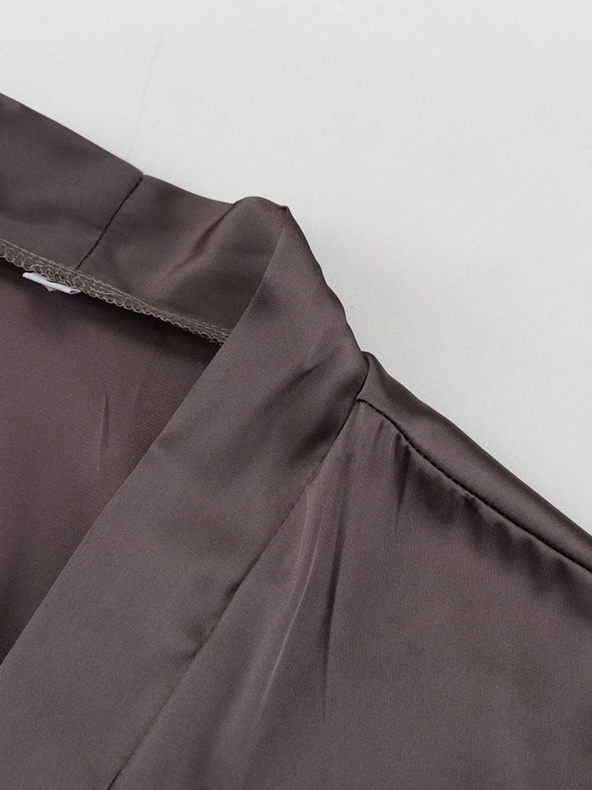 Marthaqiqi Casual Ladies Nightwear Suit Sexy V-Neck Robe Long Sleeve Nightgown Tank Top Sleepwear Pants Loose Pajama 3 Piece Set