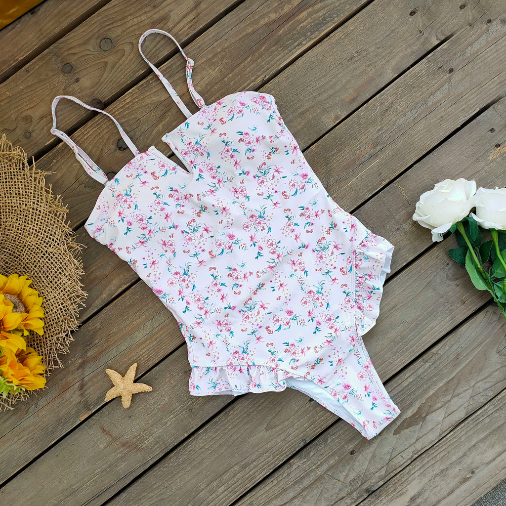 Bandage One Piece Swimsuit Women Swimwear Ruffle Bodysuit Monokini Print Swim Suit Bathing Suit Beachwear