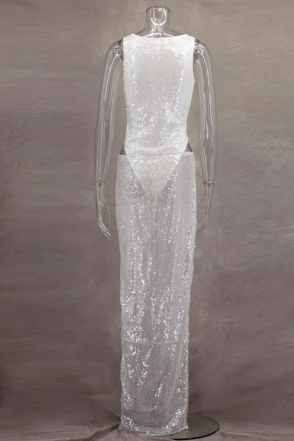 Women Sequined Jumpsuits Ruched Skirts Sets Sexy O-neck Sleeveless Bodysuit High Split Skirt 2 Piece Sets Holiday Beach Outfits