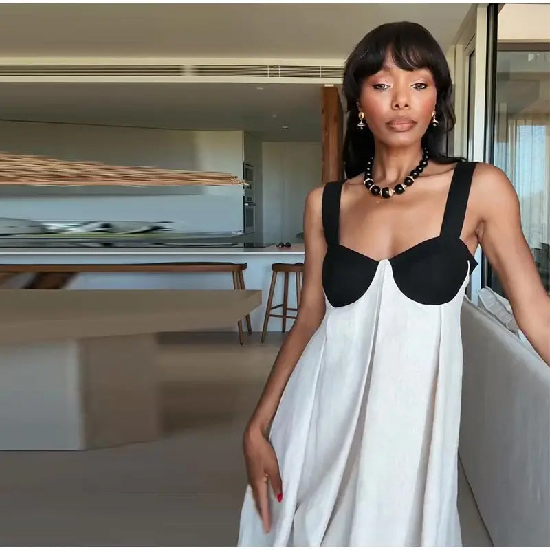 Elegant Bra-Splicing Slip Long Dress Women Sleeveless Backless Lace Up Party Dresses 2025 Summer Beach Patchwork Female Robes