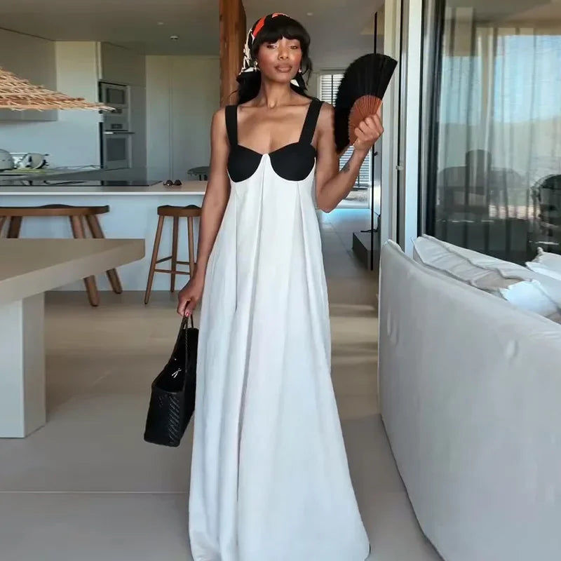 Elegant Bra-Splicing Slip Long Dress Women Sleeveless Backless Lace Up Party Dresses 2025 Summer Beach Patchwork Female Robes