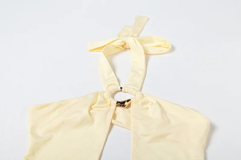 Summer Skirt Two Piece Set Women Fashion Hollow Out Halter Bodysuit And Maxi Skirt Female Elegant Beach Two Piece Set