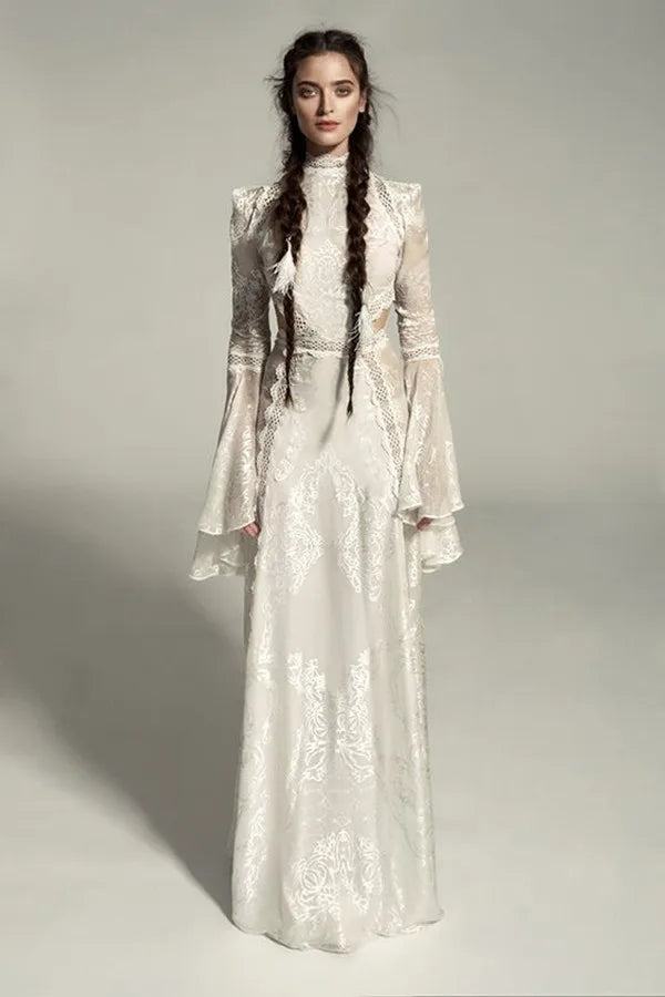 Bohemian Beach Wedding Dresses customsized Full Lace Applique Mermaid Long Sleeve Summer Holiday Country Birdal Gown