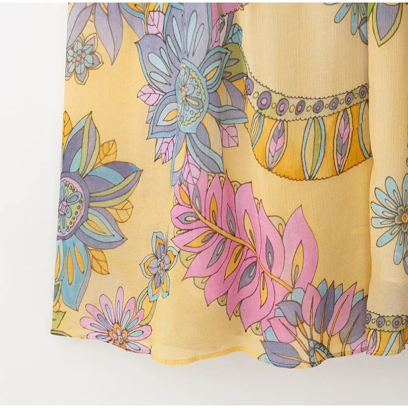 Floral Print Women's Dress Boho Sling V-neck Sleeveless Backless Straight Female Dresses 2025 Summer Elegant Vacation Lady Robes