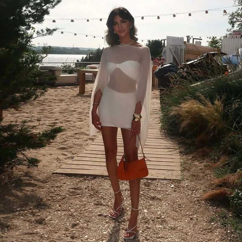 Woman Clothes See-through Chiffon Blouses Sexy Fashion Solid Cover-ups Ladies Elegant Night Club Tops White Black Streetwear