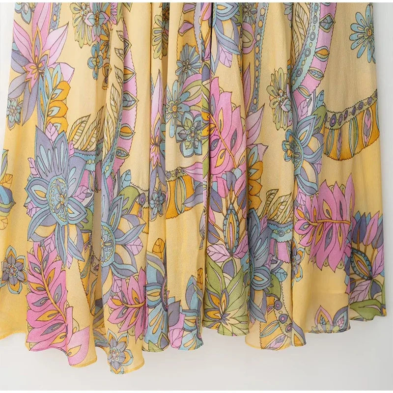 Floral Print Women's Dress Boho Sling V-neck Sleeveless Backless Straight Female Dresses 2025 Summer Elegant Vacation Lady Robes