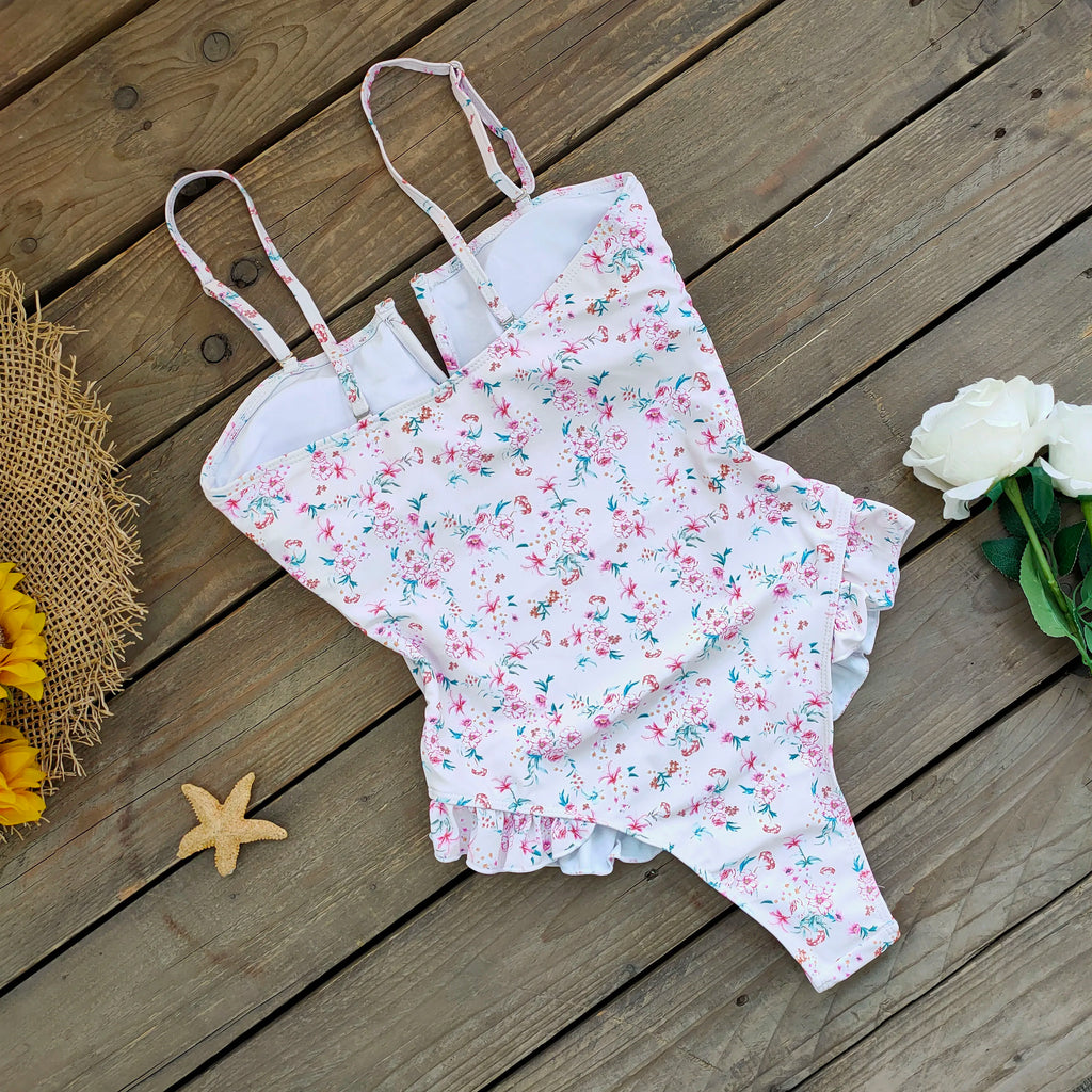 Bandage One Piece Swimsuit Women Swimwear Ruffle Bodysuit Monokini Print Swim Suit Bathing Suit Beachwear