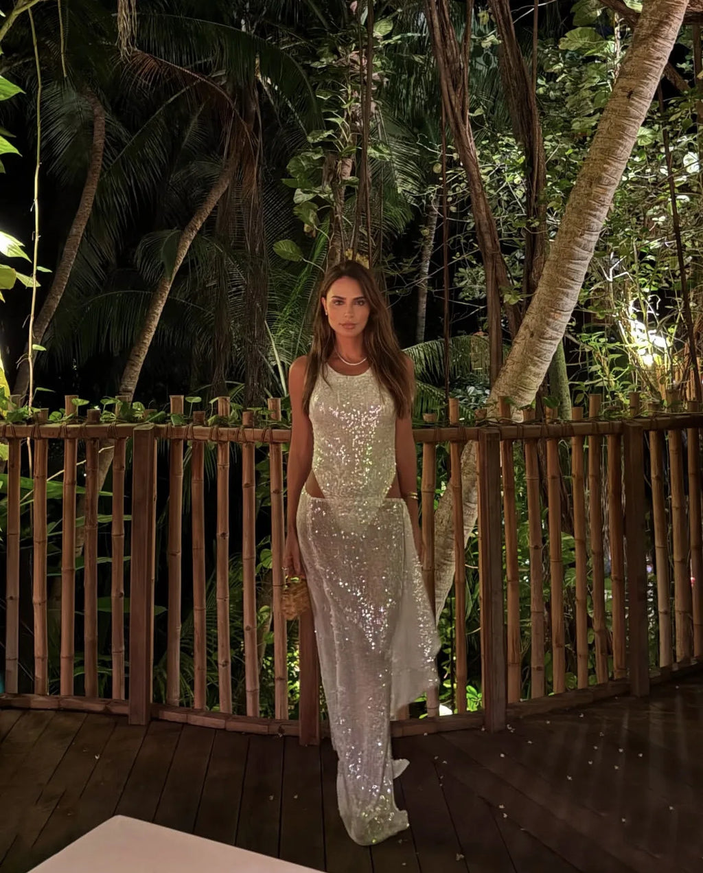 Women Sequined Jumpsuits Ruched Skirts Sets Sexy O-neck Sleeveless Bodysuit High Split Skirt 2 Piece Sets Holiday Beach Outfits