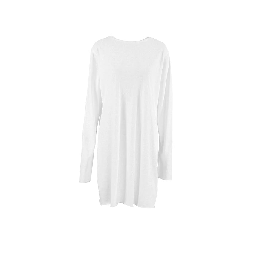 Hiloc 2025 Casual White Robe Female Spring Loose O Neck Night Dress Women Fashion Knitted Long Sleeve Sleepwear Woman Dresses