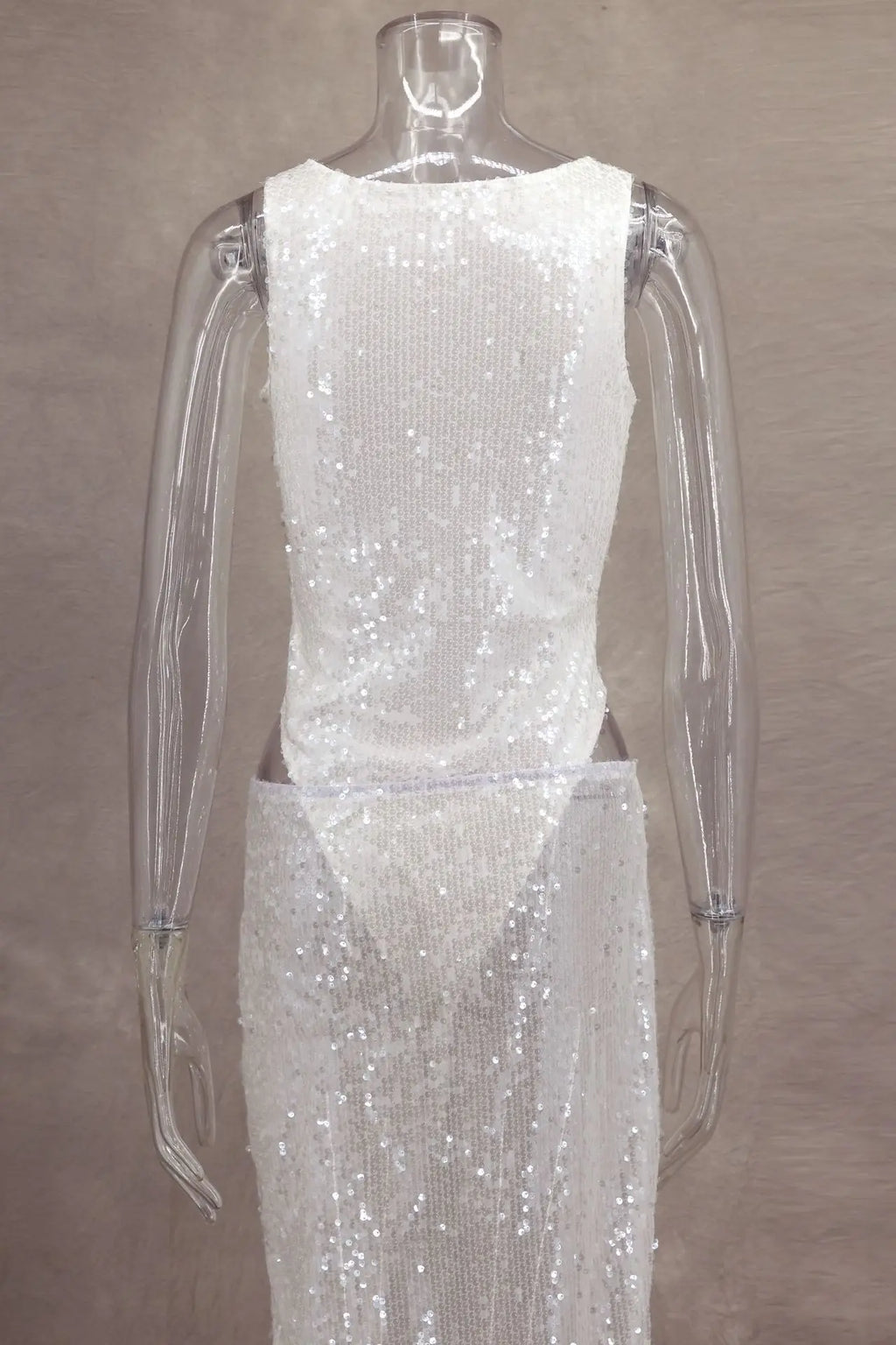 Women Sequined Jumpsuits Ruched Skirts Sets Sexy O-neck Sleeveless Bodysuit High Split Skirt 2 Piece Sets Holiday Beach Outfits