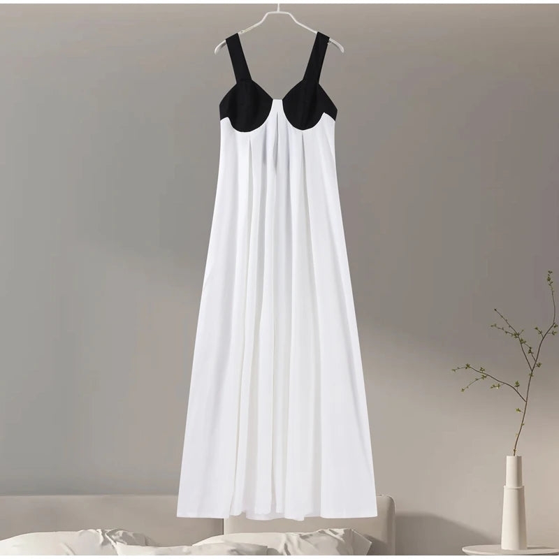 Elegant Bra-Splicing Slip Long Dress Women Sleeveless Backless Lace Up Party Dresses 2025 Summer Beach Patchwork Female Robes