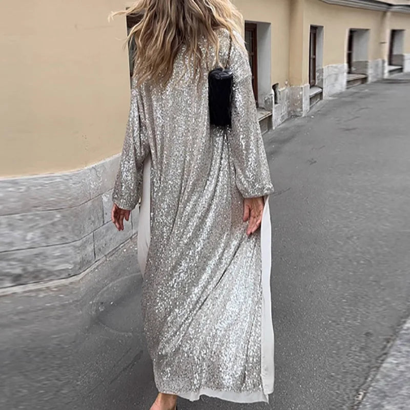Fashion Sequined Long Sleeved Women's Cardigan Autumn Casual Streetwear Loose Jackets Ladies Temperament Solid Color Outerwear