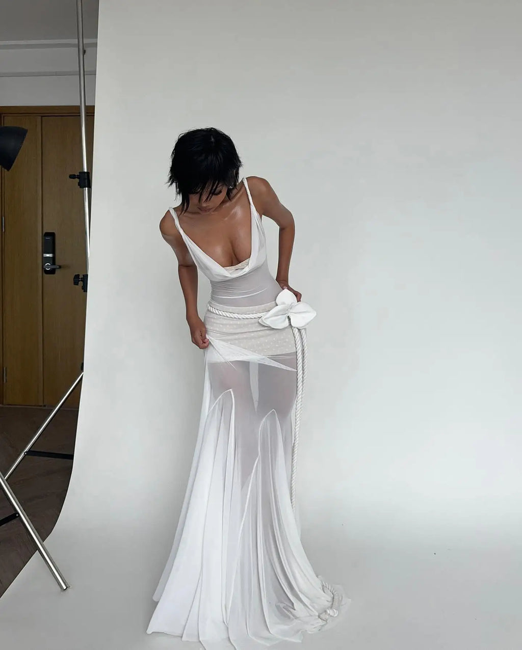 2025 New Women's Sexy Hollow Out Maxi Dress Backless Sleeveless Lace Up Robes Elegant Club Dresses Lady Vacation Party Clothes