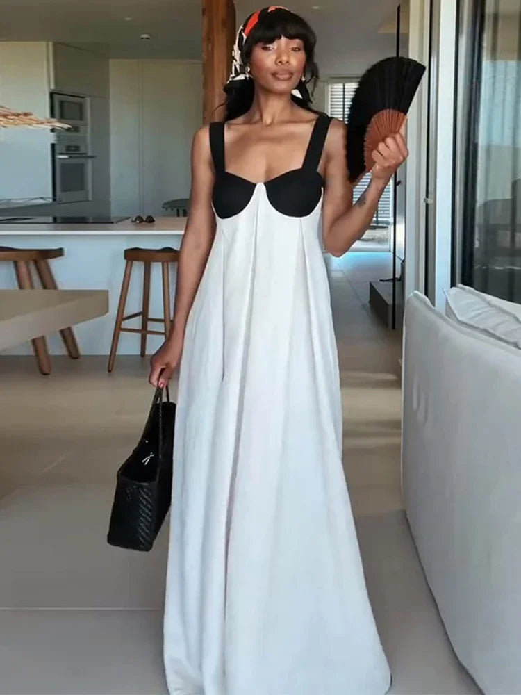 Elegant Bra-Splicing Slip Long Dress Women Sleeveless Backless Lace Up Party Dresses 2025 Summer Beach Patchwork Female Robes