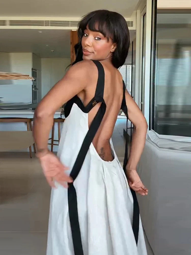 Elegant Bra-Splicing Slip Long Dress Women Sleeveless Backless Lace Up Party Dresses 2025 Summer Beach Patchwork Female Robes
